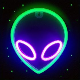 1pc Alien Shape LED Neon Sign, USB & Battery Powered Novelty Neon Mini Night Light, Novelty Wall Lamp With 1pc Hook, Wall Decor