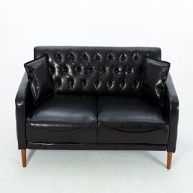 Black PU Leather Sponge Sofa, ,Removable Wooden Feet ,Tufted Buttons