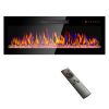 42 inch recessed ultra thin tempered glass front wall mounted electric fireplace with remote and multi color flame & emberbed, LED light heater