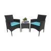 Outdoor Patio Furniture Set 3 Pieces Lakeblue Sectional Sofa Sets PE Rattan Patio Conversation Set with Coffee Tables