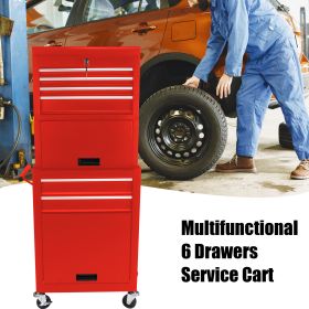 High Capacity Rolling Tool Chest with Wheels and Drawers; 6-Drawer Tool Storage Cabinet--RED