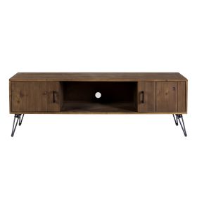 Clive 60 Inch Reclaimed Wood Rectangle Farmhouse TV Stand Media Console; 2 Doors; Iron Legs; Natural Brown