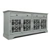 Koi 70 Inch Acacia Wood TV Media Entertainment Center Console; 4 Glass Doors; Crossed Wood Design; Dove Gray