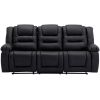 Home Theater Seating Manual Recliner with Center Console; PU Leather Reclining Sofa for Living Room; Black