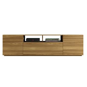 71 Inch Handcrafted Wood TV Media Entertainment Console; Wood Grain; 2 Cabinets; Single Shelf; Walnut Brown