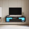 FURNITURE &amp; RUGS TV Stand 160 LED Wall Mounted Floating 63&quot; TV Stand (black)