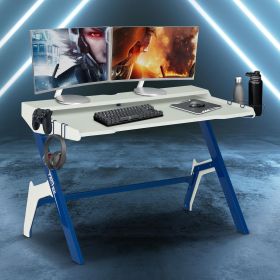 Techni Sport Ergonomic Computer Gaming Desk Workstation with Cupholder &amp; Headphone Hook; Blue