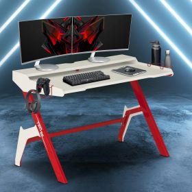 Techni Sport Ergonomic Computer Gaming Desk Workstation with Cupholder &amp; Headphone Hook; Red