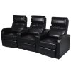 3-Seater Home Theater Recliner Sofa Black Faux Leather