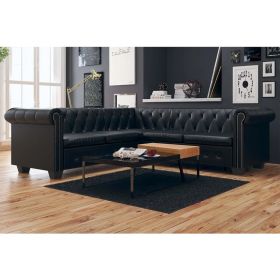 Chesterfield Corner Sofa 5-Seater Black Faux Leather