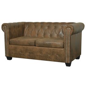 Chesterfield Sofa 2-Seater Brown Faux Leather
