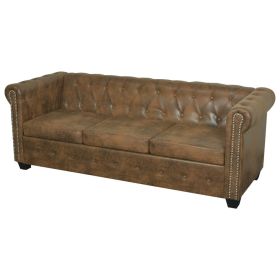 Chesterfield Sofa 3-Seater Brown Faux Leather