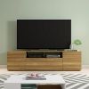 71 Inch Handcrafted Wood TV Media Entertainment Console; Wood Grain; 2 Cabinets; Single Shelf; Walnut Brown