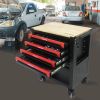 4 DRAWERS MULTIFUNCTIONAL TOOL CART WITH TOOL SET AND WOODEN TOP