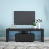 Black TV Stand with LED RGB Lights,Flat Screen TV Cabinet, Gaming Consoles - in Lounge Room, Living Room and Bedroom(Black)