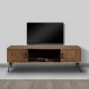 Clive 60 Inch Reclaimed Wood Rectangle Farmhouse TV Stand Media Console; 2 Doors; Iron Legs; Natural Brown