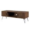 Clive 60 Inch Reclaimed Wood Rectangle Farmhouse TV Stand Media Console; 2 Doors; Iron Legs; Natural Brown