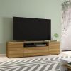 71 Inch Handcrafted Wood TV Media Entertainment Console; Wood Grain; 2 Cabinets; Single Shelf; Walnut Brown