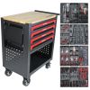 4 DRAWERS MULTIFUNCTIONAL TOOL CART WITH TOOL SET AND WOODEN TOP