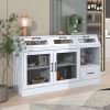 Kitchen Sideboard Multifunctional Buffet Cabinet with 4 Drawers, Mesh Metal Doors with Adjustable Shelves and Wineglass Holders