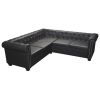 Chesterfield Corner Sofa 5-Seater Black Faux Leather