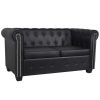 Chesterfield Sofa Set 2-Seater and 3-Seater Black Faux Leather