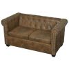 Chesterfield Sofa 2-Seater Brown Faux Leather