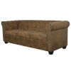 Chesterfield Sofa 3-Seater Brown Faux Leather