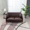 Brown PU Leather Sponge Sofa, ,Removable Wooden Feet ,Tufted Buttons