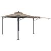 9.8ft.L x 9.8ft.W Gazebo with Extended Side Shed/Awning and LED Light for Backyard; Poolside; Deck; Brown