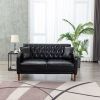 Black PU Leather Sponge Sofa, ,Removable Wooden Feet ,Tufted Buttons