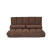 Double Chaise Lounge Sofa Floor Couch and Sofa with Two Pillows (Brown)