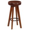 Bar Chairs 2 pcs Real Leather and Solid Acacia Wood