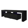 Modern Black TV Stand; 20 Colors LED TV Stand w/Remote Control Lights