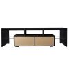 Modern Black TV Stand; 20 Colors LED TV Stand w/Remote Control Lights