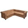 Chesterfield Corner Sofa 5-Seater Brown Faux Leather