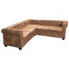 Chesterfield Corner Sofa 5-Seater Brown Faux Leather