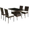 5 Pieces Rattan Dining Set with Glass Table and High Back Chair