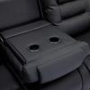 Home Theater Seating Manual Recliner with Center Console; PU Leather Reclining Sofa for Living Room; Black