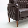 Brown PU Leather Sponge Sofa, ,Removable Wooden Feet ,Tufted Buttons