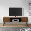 Clive 60 Inch Reclaimed Wood Rectangle Farmhouse TV Stand Media Console; 2 Doors; Iron Legs; Natural Brown