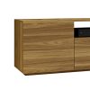 71 Inch Handcrafted Wood TV Media Entertainment Console; Wood Grain; 2 Cabinets; Single Shelf; Walnut Brown