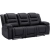 Home Theater Seating Manual Recliner with Center Console; PU Leather Reclining Sofa for Living Room; Black