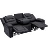 Home Theater Seating Manual Recliner with Center Console; PU Leather Reclining Sofa for Living Room; Black