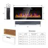 42 inch recessed ultra thin tempered glass front wall mounted electric fireplace with remote and multi color flame & emberbed, LED light heater