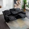 Home Theater Seating Manual Recliner with Center Console; PU Leather Reclining Sofa for Living Room; Black