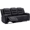 Home Theater Seating Manual Recliner with Center Console; PU Leather Reclining Sofa for Living Room; Black