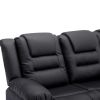 Home Theater Seating Manual Recliner with Center Console; PU Leather Reclining Sofa for Living Room; Black