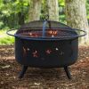 Outdoor Portable 32 Inch Steel Round Fire Pit with BBQ Grill;  Cooking Grate;  Spark Screen;  Fire Poker;  Cover;  Fireplaces for Outside wood burning