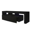 Modern Black TV Stand; 20 Colors LED TV Stand w/Remote Control Lights